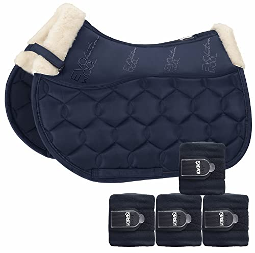 Eskadron Set Glossy Evo-Wool Schabracke & 4er Set Fleecebandagen in Nightblue, Größe:Dressur Warmblut (DL)