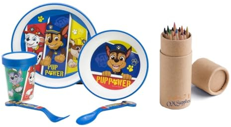 Patrol Microwave Safe Cartoon Character Non Slip Bicolor Premium Dinner Tableware Set for Children Plate, Bowl, Cup BPA Free re-usable Plastic (Patrol)