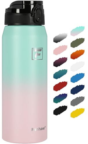 Fanhaw 750 ml Insulated Stainless Steel Water Bottle with 1 Lid (Chug Lid) - For Kids, Women, Men | Leak & Sweat Proof with Anti-Dust Lid (Green Pink)
