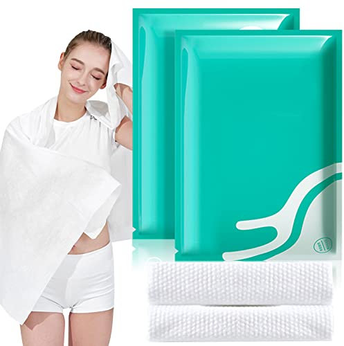GXF 2 Packs Compressed Bath Towel Tablets, 56'' x 28'' Pure Cotton Portable Disposable Hypoallergenic Dehydrated Expandable Compact Compressed Towels Washcloths for Camping Swimming Traveling Hiking