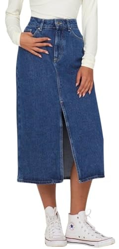 ONLY Damen Midi Jeans Rock ONLBianca Damenrock mit Schlitz 15319268 Medium Blue Denim XS