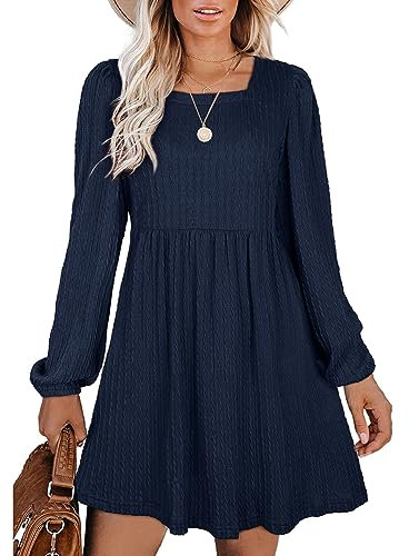 Aokosor Long Sleeve Dresses for Women Knee Length Jumper Dresses Evening Dresses Navy Blue Size 18-20