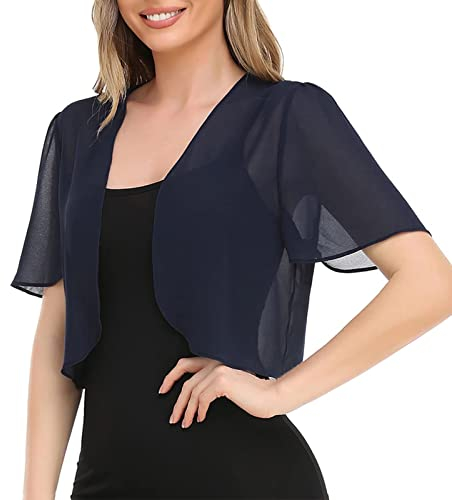 Kobilee Coprispalle Estivo Donna Leggero Copricostumi Manica Corta Blu Bolero Sposa Cipria Coprispalle Cerimonia Argento Cardigan Giacca Estiva Aperto Elegante