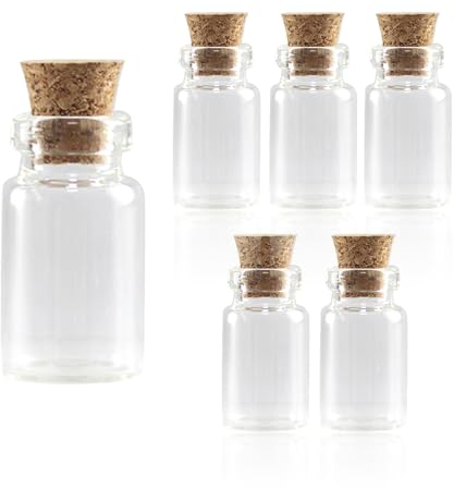 Rumyve Small Glass Bottles with Cork LIDS, Miniature Medicine Bottles, Arts and Crafts Small Glass Bottles, Suitable for Spice and Herb Mixture Potion Crafts Decoration(6 Pcs)