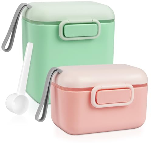 Aolso Milchpulver Portionierer, 2Pcs Baby Milchpulver Container, Milch Pulver Spender, Milchpulver Dose Baby, Milchpulver Aufbewahrung Tragbarer Luftdichter,Säuglingsnahrung Kasten (Grün-Rosa)