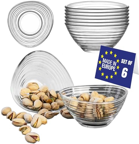 LAV Dessertschalen Set 6, 300ml Blei Frei Glas Schüsseln, Stapelbare Schalen, Dessertbecher, Puddingschalen, Obst Servierschalen, Soßenschalen, Dessert Bowls
