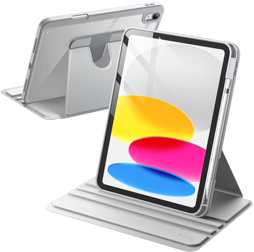 JETech Funda Giratoria para iPad (A16) 11.ª/10.ª Generación (2025/2022) con Soporte para Pencil, Carcasa Soporte Rotación de 360 Grados Protectora Respaldo Clara (Plata)