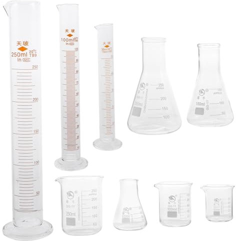 LIFKOME 9pcs Lab Glassware Measuring Cylinders Beakers Erlenmeyer Flask Chemistry Tools for Students Professionals
