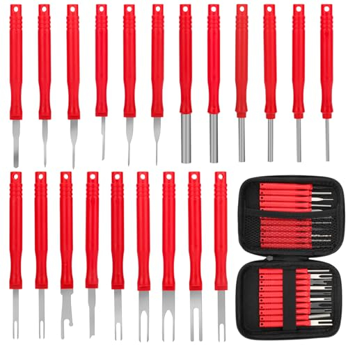 Linkstyle 21STK Upgraded Kabel Stecker Ausbau Tool, Auto Entriegelungswerkzeug, Terminal Entfernung Werkzeugsatz Entferner Schlüsselwerkzeuge mit Schutzhülle für Meisten Steckverbinder Terminals(Red)