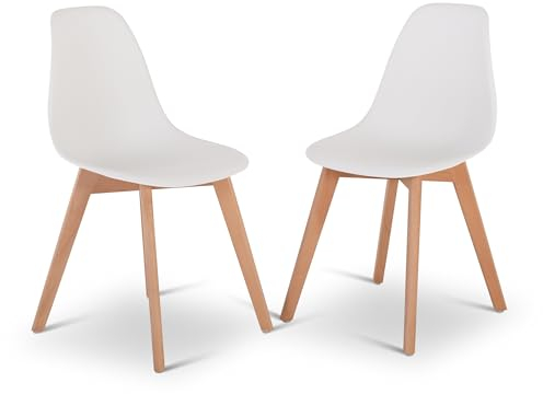 Raburg Esszimmerstuhl 2er-Set, Beine Holz, Küchenstuhl im Set mit Retro-Design, Belastbarkeit 110 kg, mit 4-Fuß-Gestell aus Holz in Natur, Lino, Weiß