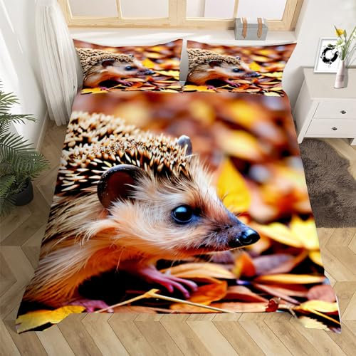 3D Igelmotiv Bettwäsche Set 135x200 cm Weiche Mikrofaser Niedliche Bettwäsche-Sets mit Reißverschluss 3 Teilig Bettbezug mit Kissenbezug 80x80 cm