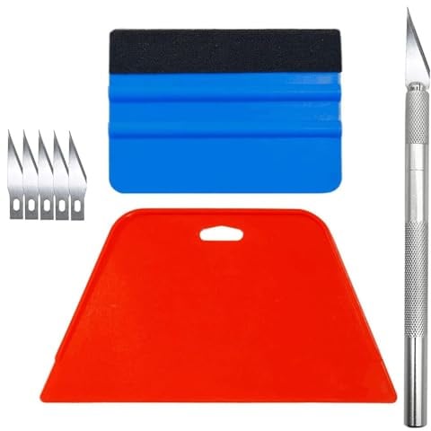 24 Stück Rakel Set für Tönungsfolie Auto,Folierungs Werkzeug Set | Werkzeug Set für Wrap Auto,2 Filzrakel Rakel,Folierung Rakel,Cutter,Messer mit 10 Klingen,Folierungs Werkzeug Kit