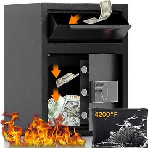 KAER Coffre-fort de 2,6 m³ pour les affaires avec fente pour gouttes | Sac ignifuge, rétroéclairé numérique+anti-chute, alarme/silencieux, coffre-fort pour billets, petite entreprise, bureau