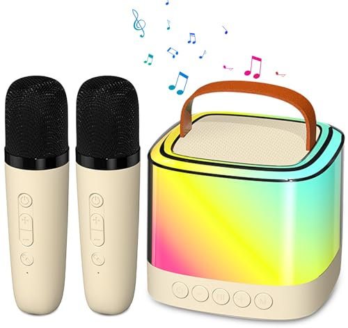 Máquina de karaoke para niños y adultos, altavoz Bluetooth portátil con 2 micrófonos inalámbricos, efectos de cambio de voz y luces LED para edades de 3 a 30 años