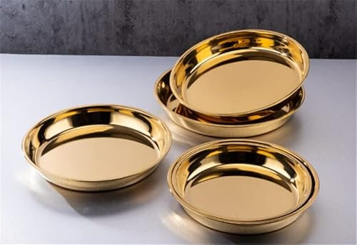 Grande vassoio rotondo in acciaio inox per barbecue e cena, 50 cm, colore oro