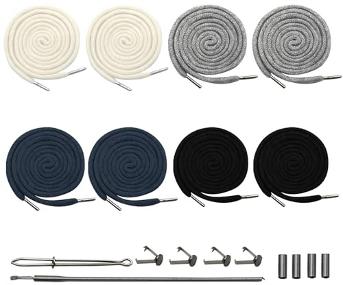LXBCTOP 8 PCS Replacement Drawstring Cord, 130cm Universal Cotton Drawstrings, Round Cotton Drawstring with Metal Lock Ends, Replacement for Pants Sweatpants Hoodies Jackets Shoes