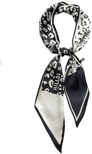 GIMIRO Satin Seidenschal 148 x 13,5 cm Krawatte Double Layer Bund für Blazer, Mantel, Kleid (Black - White Shadow Leopard)