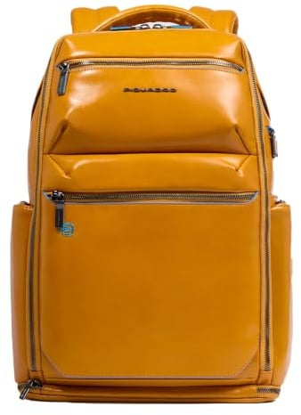 Piquadro – Sac à dos Blue Square pour ordinateur portable 15,6 – Cuir de haute qualité – Jaune – Unisexe