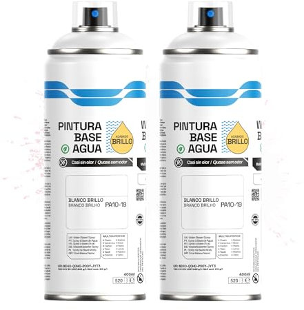 Etrexonline Pintura Spray Ecológica 400ml - Base Agua, Sin Olor - Para Muebles, Metal, Plástico y Madera - Colores Vivos y Permanentes, Cobertura Uniforme - Blanco Brillo, 2 unidades