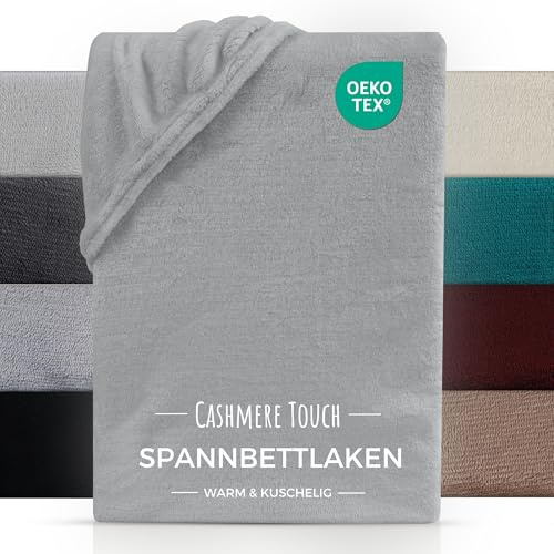 CARPE SONNO Cashmere Touch Spannbettlaken 180x200cm Winter - Kuschelige Spannbetttücher - Plüsch Bettlaken 180x200 - Warmes Spannleintuch 180x200 - Silber