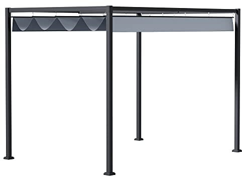 Outsunny Pergola coulissante pergola rétractable 4 x 3 m Structure métal époxy anticorrosion Toile Polyester Haute densité 180 g/m² Incluse Gris foncé