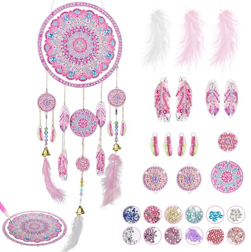 Arts and Crafts for Kids Dream Catcher Kit, Diamond Art Craft Kits for Kids, Present for 4-6 7 8 9 10 11 Year Old Girl Window Art Dreamcatcher Mosaic Kit for Windows Garden Home Room Decorations