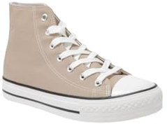 Divadames Womens High Top Lace Up Flat Canvas Pumps Ladies Casual Plain Shoes Size (Beige, UK Footwear Size System, Adult, Women, Numeric, Medium, 7)