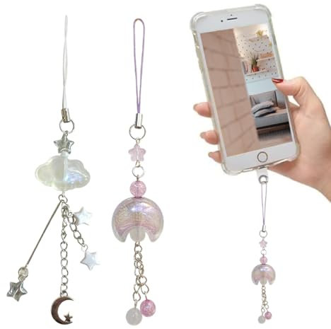 OUDQFCJ 2 Stück Universal Handykette Handyanhänger Handy Kette Kurz Perlen Handyschmuck Lanyard Handgelenk