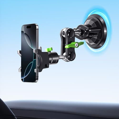 MAGIC JOHN Mobile Phone Holder Car, 360° Rotatable Car Phone Holder, Strongest Suction Power and Stable Clamp, Car Mobile Phone Holder for iPhone Samsung, Car for 4-7 Inch Smartphone (Short)