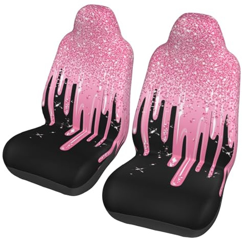 Mexpekil Pink Glitter Flow 2-teiliges Autositzbezug-Set Vollständiger Überzug Autositzschoner Universal Fahrzeug-Innenraumzubehör für Männer Frauen