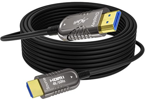 Mygatti Cavo Fibra ottico 4K HDMI 15 metri,cavi HDMI 2.0,4K@60Hz 18Gbps High Speed UHD Fiber OpticC,4:4:4 RGB, alloggiamento in lega di zinco, sottile diametro esterno: 4,8 mm