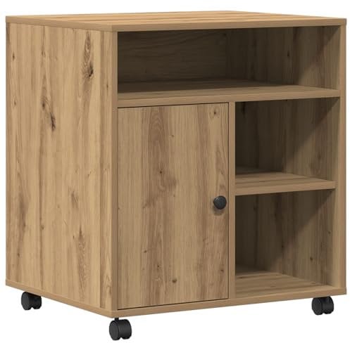 vidaXL Minimalistischer Druckerständer mit arretierbaren Rädern fürs Home Office in Artisan Eichenfinish | Bietet viel Stauraum und Glatte Oberfläche, ideal für die Nutzung als Computerarbeitsplatz