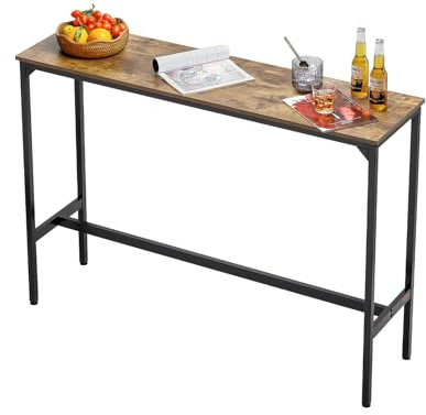 VEVOR Bar Table, Sturdy Metal Frame High Top Pub Table, Narrow Long Kitchen Dining, Cocktail Counter Bar Height Desk, Easy to Assemble, 55x15x39 in, for Living Room Party, Rustic Brown and Black