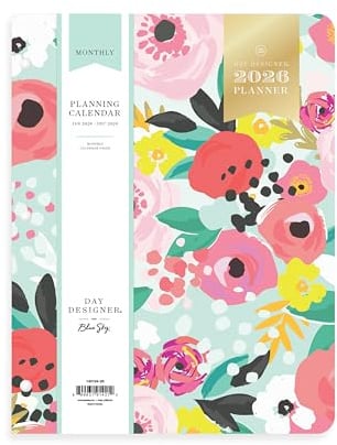 Blue Sky Day Designer Monatsplaner Kalender 2026, Januar 2026 - Dezember 2026, 21,6 x 27,9 cm, transparenter flexibler Einband, geheftete Bindung, Secret Garden Mint