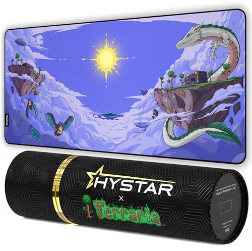 Hystar x Terraria - Alfombrilla de mouse extendida para juegos | XXL 36 x 16 pulgadas | 5 mm de grosor, superficie impermeable, tela de poliéster suave y base de goma natural (isla flotante)