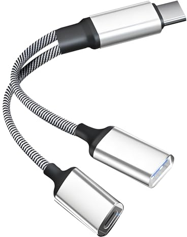 Leloco USB C Splitter 1 zu 2, USB C Stecker zu USB A+Typ C(PD60W) Buchse Kabel Adapter, Typ C Verteiler für Strom und Daten Kompatibel mit Mobiltelefone, Tablets, Lapto, Mac, Auto, PS4, PS5 usw