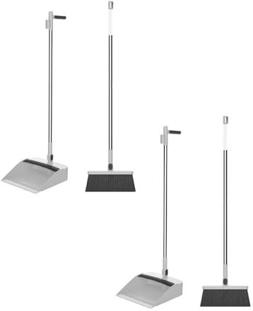 Long Handled Dustpan And Brush Sets, Long Handle Foldable Sweeper Set,Windproof Vertical Extension Pole, Swivelling Broom Set, for Cleaning Indoor, Garden, Home, Kitchen or Office Floors (2pc)