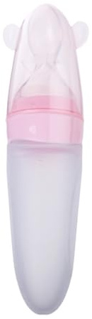 LOPUNER Silikon Quetschflasche Mit Fütterlöffel Rosa Für Babynahrung Zuführung Reispastenflasche Fütterhilfe