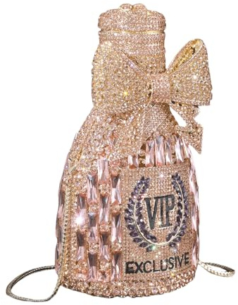 Oxtxuzdm Eye Catching Handbag Rhinestones Evening Bag In Champagne Bottle Cocktail Party Shoulder For Fashionable Women Sparkling Dinner
