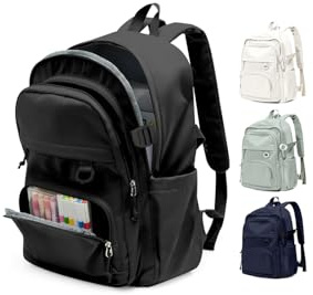 pectodox Schulrucksack Teenager Damen Herren, Leichter Rucksack Schule Uni mit Vielen Fächern, Wasserdicht Rucksack 14 Zoll Laptop Schulrucksäcke, Groß Casual Schultasche Daypacks(Schwarz)
