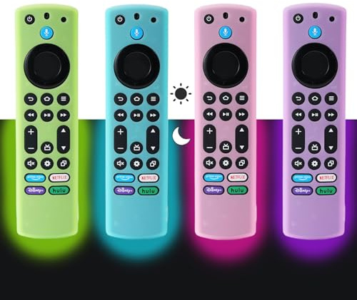 4pcsFire Stick Remote Cover, Glow in The Dark Protective Sleeves with Wrist Lanyard, Secure Grip Design for Fire TV Stick 4K Max and Alexa Voice Remote Enhanced, Compatible with Multiple Device Model