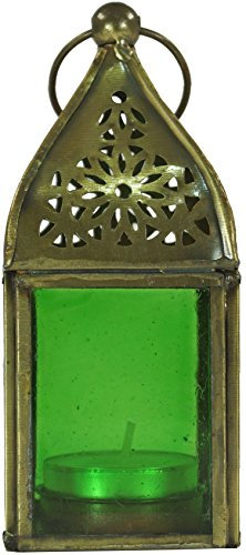 GURU SHOP Glaslaterne, Windlicht, Teelichthalter aus Messing, Grün, Farbe: Grün, 13x5,5x5,5 cm, Orientalische Laternen