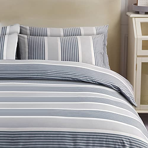 LAZZARO Stripe King Size Duvet Cover Sets - Premium Microfiber Reversible Kingsize Duvet Cover Sets (230 x 220 cm) 3 PCs - Hypoallergenic Luxury Quilt Cover King Size Bedding Sets with Zipper Closure
