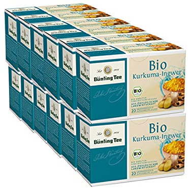 Bünting Tee Kurkuma-Ingwer 12er Pack – Bio Kräutertee mit Gewürzen – 12 x 20 Teebeutel