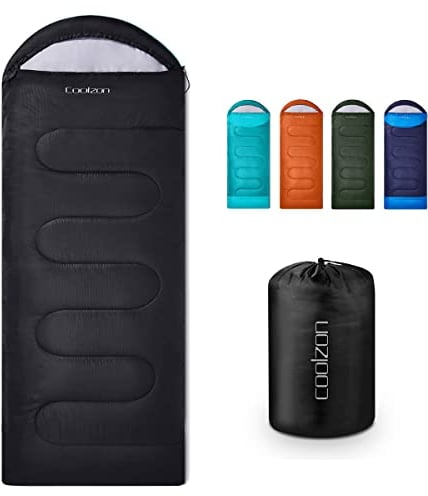 Coolzon Schlafsack Outdoor für Camping 3-4 Jahreszeiten, Erwachsene Deckenschlafsack Kleines Packmaß Ultraleicht Tragetasche, Weich Dick und Warm für, Reise, Wandern, Schwarz