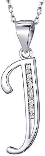 MASADA 925 Silber Buchstaben-Halskette - Initialen-Anhänger mit Zirkonia-Steinen - Buchstabe J - 46 cm Kette mit Samtbeutel