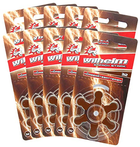 60 x WILHELM Hörgerätebatterien Typ 312 braun Hörgerätbatterie PR41 ZL3 1,4/1,45 V