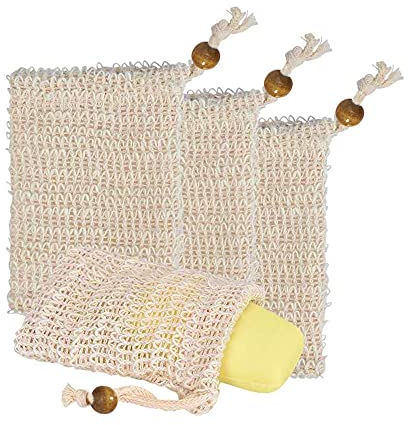 4 Stück Seifensäckchen Sisal Seifenbeutel Bio Seifensack Seifensackerl, Aufschäumen und Trocknen der Seife, Peeling, Massage Seifenkrümelbeutel
