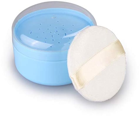 Contenitore in polvere di talco, con setaccio e soffi di polvere, colore blu, per uso domestico e da viaggio