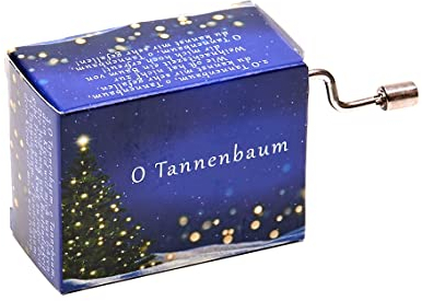 KURBELWERK Spieluhr mit dem beliebten Weihnachtslied O TANNENBAUM, Mini-Drehorgel, Spieldose, Musik Box schönes Geschenk im kunstvoll bedruckten Karton mit abgedruckten Liedstrophen